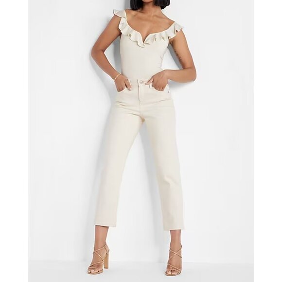 Express Body Contour Compression Silky Ruffle V-Wire Thong Bodysuit XL - Picture 3 of 5